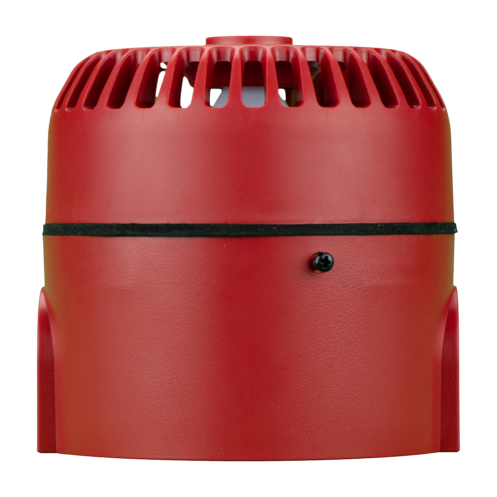 Roshni LP - Sirena de incendio con cable para uso interior y exterior - Potencia sonora 102 dB a 1 m - 32 tonos de alarma - Base alta para fácil instalación - Alimentación 24 VDC