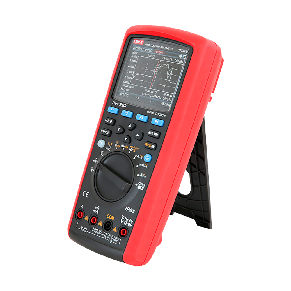 Multimeter with True RMS data logging - PC connection for data transfer - AC/DC measurement: up to 1000V and 10A - Measurement of resistance, capacitance, conductance - Measurement of frequency, temperature, continuity - Data logging and