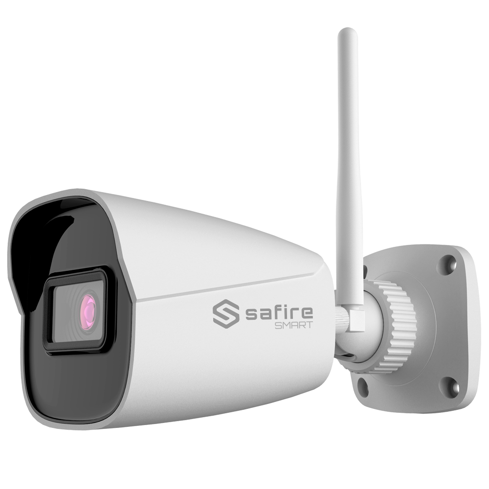 Safire Smart - Telecamera Bullet IP gamma E1 Intelligenza Artificiale - Risoluzione 4 Megapixel (2566x1440) - Ottica 2.8 mm | Audio IN | IR 30m - IA: Classificazione di persone e veicoli - Waterproof IP67 | PoE (IEEE802.3af) | WiFi