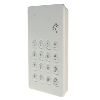 Teclado independiente - Inalámbrico - Antena interna - Permite armar/desarmar - Compatible con llavero de proximidad - Alimentación: 3 pilas AAA 1,5 V LR6