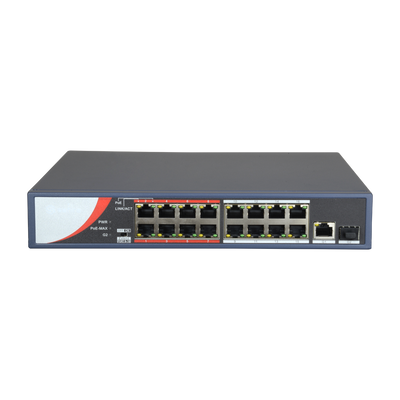 Switch PoE - 16 porte PoE + 2 Uplink (RJ45 + SFP) - Velocità 10/100 Mbps - Fino 135W in totale per tutte le porte - Fino a 4k della tabella degli indirizzi MAC - Standard IEEE802.3af (PoE) / a (PoE+)
