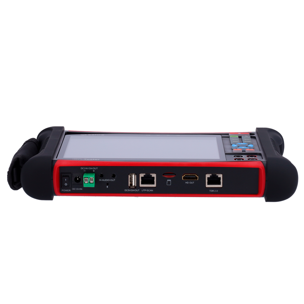 Probador CCTV multitarea - Soporta cámaras HDTVI, HDCVI, AHD, CVBS e IP (4K) - Pantalla LCD a color de 7" - Prueba de cables de vídeo, audio, UTP y TDR - Batería incorporada de 5000 mAh - Conexión WiFi / Multímetro digital