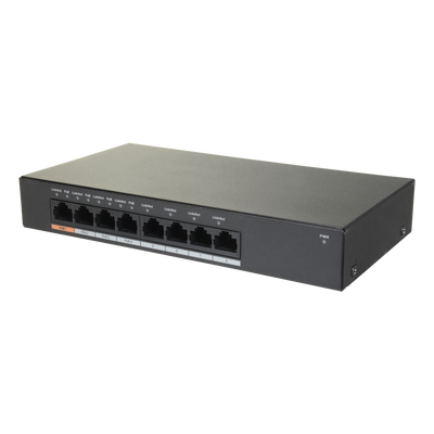 Switch PoE Branded - 8 Porte GigaBit (4 Porte PoE) - Velocità 10/100/1000 Mbps - 60W porta 1 (Hi-PoE)/ 30W porta 2-4 (PoE+/PoE) - Autoapprendimento MAC, Capacità fino a 8K in indirizzi Mac - Hi-PoE / IEEE802.3at (PoE+) / af (PoE+)