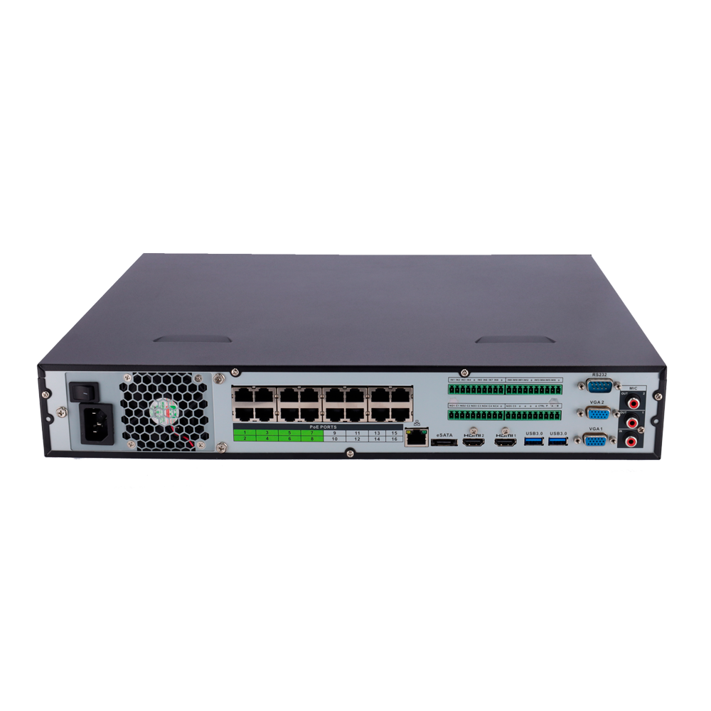 Videograbador X-Security NVR 32CH 16CH PoE AI - Resolución máxima 12 Megapixel - 32CH IP /16 PoE - Funciones inteligentes AI - 4 HD hasta 16 TB para cada disco duro - WEB, DSS/PSS, Smartphone y NVR