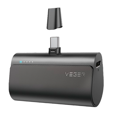 VEGER - Power bank - Capacidad 5000 mAh (18,5 Wh) - Potencia de carga PD20W - Conector USB-C de alta calidad - Entrada USB-C