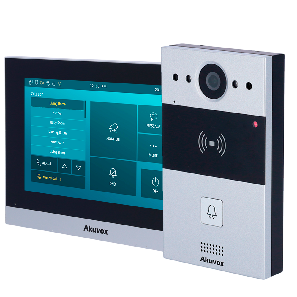 Android video intercom kit - IP & WiFi | Door station, monitor and PoE switch - Crystal clear two-way audio - EM/MF reader and NFC | PoE Standard - 2 relay outputs | Cloud maintenance - Connect monitor and outdoor station via Cloud