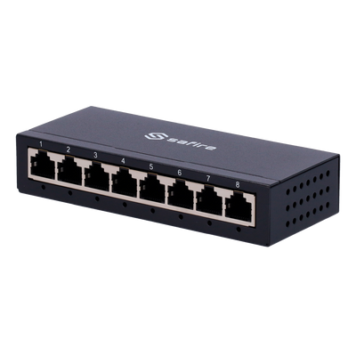 Switch Safire Desktop - 8 Puertos Gigabit - Velocidad 10/100/1000 Mbps - Plug &amp; Play - Tecnología de ahorro energético - Carcasa metálica