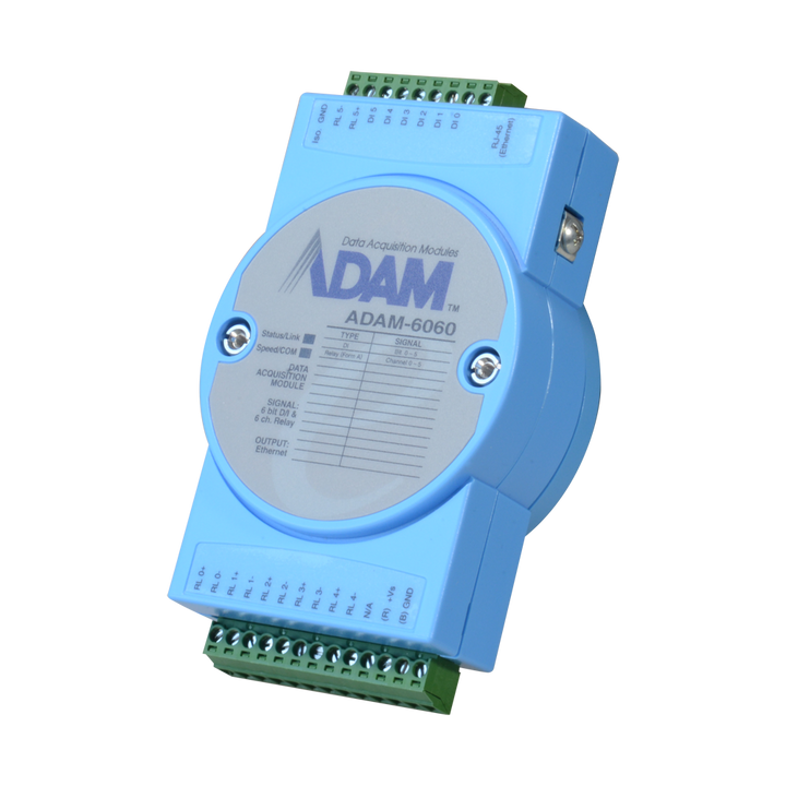 Data acquisition and control module - 6 digital inputs / 6 relay outputs - Protocols: Modbus/TCP, TCP/IP, UDP, HTTP,... - Possibility of creating analog control rules - Integrated web server - 1 Ethernet port 10/ 100 Base-TX