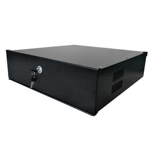Closed metal case for DVR - Specific for CCTV - For recorders up to 4U rack - Lever lock - With ventilation and cable glands - Quality and resistance