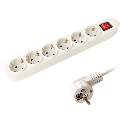 Power strip - 6 outlets up to 250VAC / 16A max. - On/off switch - White color