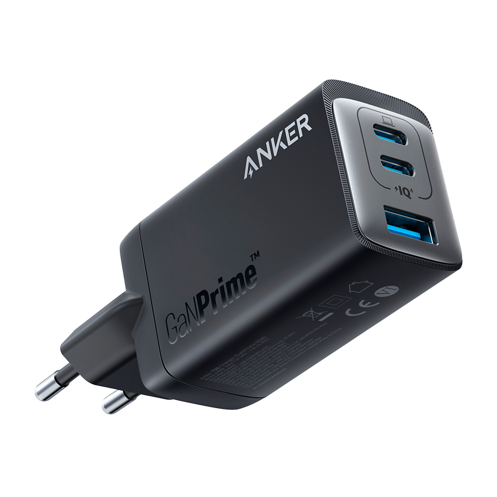 Anker - Caricabatterie USB - Potenza 65W | Con tecnologia GaNPrime - Ricarica veloce  - Uscite 1 USB-A, 2 USB-C (IQ4.0 e PPS 2.0) - Per portatili, Tablet.. | Colore nero