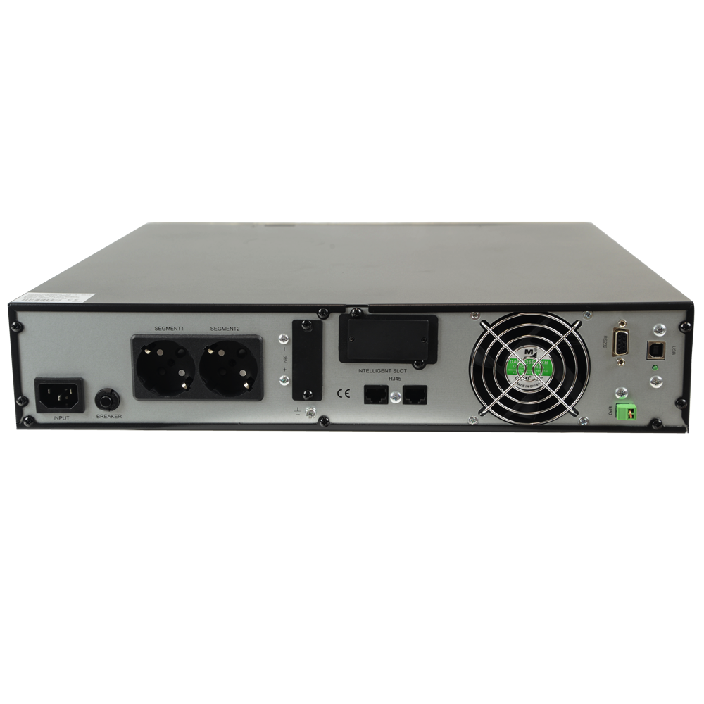 Online UPS for rack or tower installation - Power 2000VA/1800W - 2 protected SAI/UPS outputs - Recharge time 4h 90% - Hot swappable - 4 sealed lead-acid batteries (included)