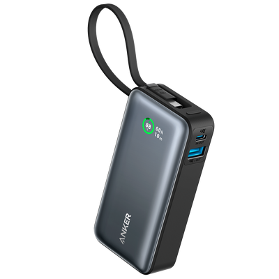 Anker Power bank con pantalla - Capacidad 10000mAh - Entradas cable integrado, Puerto USB-C - Salidas cable integrado, USB-C, USB-A - Cable integrado: USB-C - Carga rápida | 3 dispositivos a la vez