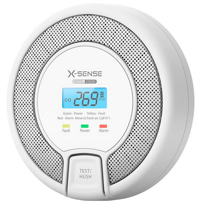 Rilevatore di CO autonomo X-Sense - Batteria sostituibile - Spia di allarme - Allarme acustico 85 dB a 3m - Pulsante di prova e schermo LCD - Certificato EN 50291