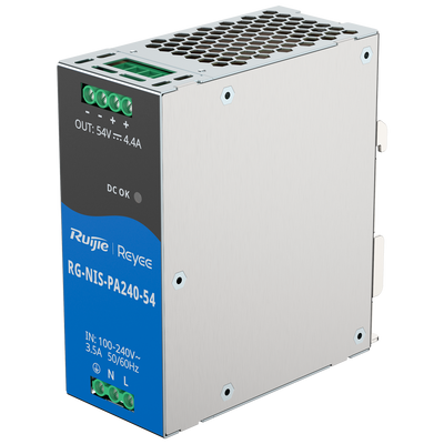 Fuente de alimentación Industrial Reyee - Salida DC 54 V 4,4A / 240 W - 2 salidas DC - Voltaje entrada 100 V ~ 240 V - 125 (Al) x 52 (An) x 110 (Fo) mm - Montaje en carril DIN