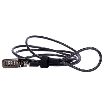 Cordón antihurto EAS - Apto para portátiles - Apertura con código de 4 dígitos - Dimensiones cerradura: 5 (An) x 7 (Al) mm - Longitud cordón: 200 mm - Fabricado en acero y aluminio