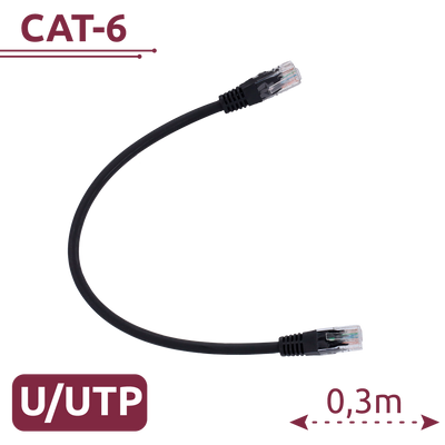 Cavo UTP - Ethernet - Connettori RJ45 - Categoria 6 - 0,3 m - Colore nero