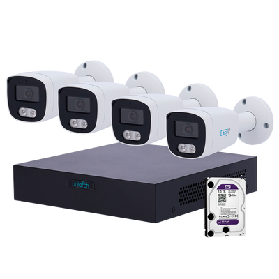 Kit de Videovigilancia Uniarch - NVR 8 canales IP | 1 TB HDD - 4 Cámaras bullet IP67 - Plug &amp; Play | UMD | PoE - Detección Humanos y Vehículos - Interfaz WEB, CMS, Smartphone y NVR