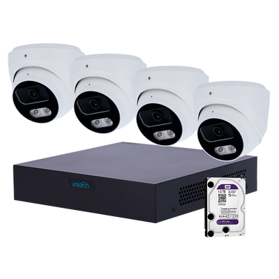 Kit de Videovigilancia Uniarch - NVR 8 canales IP | 1 TB HDD - 4 Cámaras Turret IP67 - Plug &amp; Play | UMD | PoE - Detección Humanos y Vehículos - Interfaz WEB, CMS, Smartphone y NVR