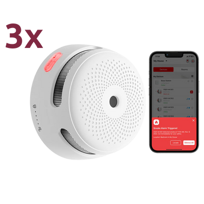 Pack de 3 mini detector de humo autónomo X-Sense - Conexión con HUB SBS50 para comunicación por APP - Permite conectar 50 detectores en la misma red - Duración de la batería 5 años (reemplazable) - Alarma sonora 85 dB a 3m - Certificado EN 14604