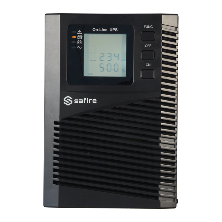 SAI online - Potenza 1000VA/900W - Entrata 200~240 Vac / Uscita 200~240 Vac - 2 uscite SAI/UPS protette - Tempo di ricarica 4~5 ore - 2 batterie al piombo-acido sigillate (incluse)