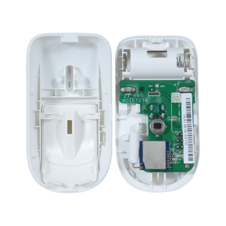 Branded PIR detector - Wireless 433MHz - Internal antenna - Distance 150m - Range 10m / Angle 15º - 1 x CR123 3V
