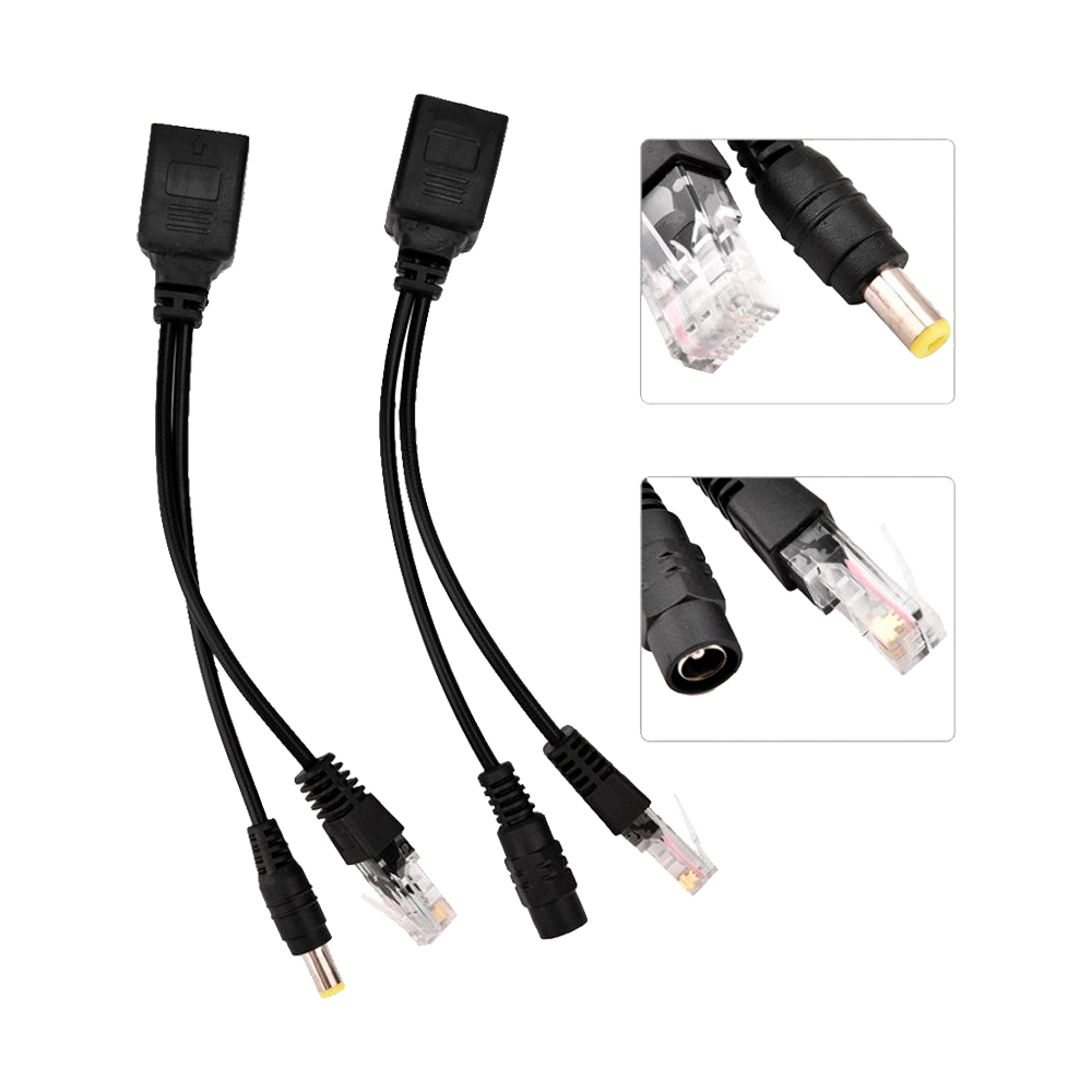 Passive PoE Injector and Splitter - Requires the use of the included pair - Input and output up to 48 V - RJ45 connectors and power connector - Up to 100 meters UTP - Black color