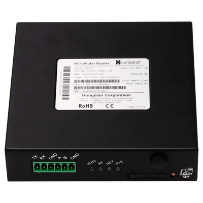 Hongdian Router Industriale 4G - 4G Cat 4 - GPS - 2 porte Ethernet RJ45 Fast Ethernet  - Slot per scheda SIM 4G/3G - Porte RS232/RS485 - Wi-Fi 802.11b/g/n 2.4GHz