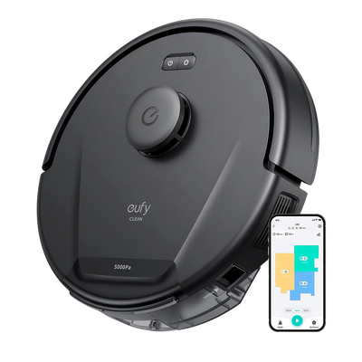 Robot aspirador y trapeador Eufy by Anker - Potencia máxima de 5000 Pa - Capacidad depósito Polvo 350 ml y agua 280 ml - Tecnología BoostIQ™️ / Navegación láser iPath - Mapas Varios Pisos - Compatible con Amazon Alexa y asistente Google