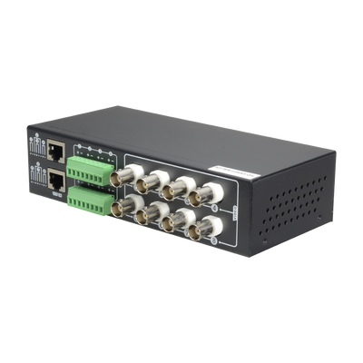 Video Balun 4N1 (HDTVI, HDCVI, AHD y CVBS) - 8 canales pasivos - Incluye 8 BA612P-HAC - Conexión BNC y RJ45 - Distancia: 180 ~ 440 m - Montaje en rack de 19"