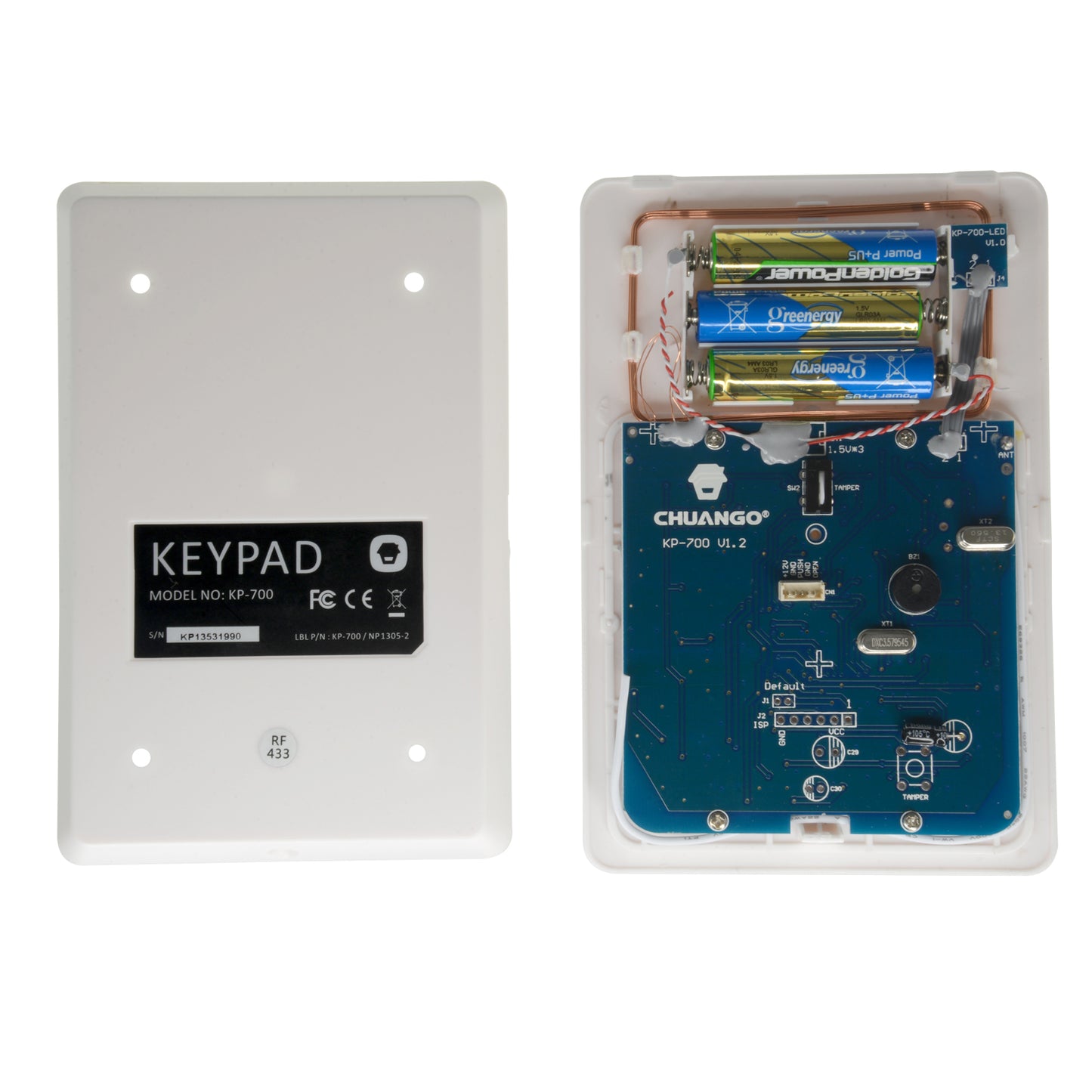 Independent keyboard - Wireless - Internal antenna - Allows arming/disarming - Compatible with proximity key rings - Power supply 3 AAA 1.5 V LR6 batteries
