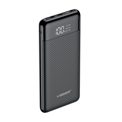 VEGER - Power bank con display LCD - Capacità 10000mAh - Ingressi Micro USB, USB-C, Uscite USB-C ,USB-A  - Ricarica di 2 dispositivi contemporaneamente