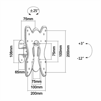 LCD Monitor Wall Mount - Tilt -12º~ 3º - Swivel -25º~ 25º - Separation Wall 75mm - Load Resistance 25Kg - Screens 23"~42"