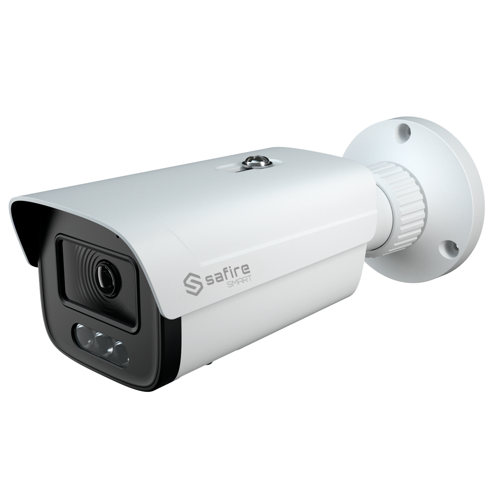 Safire Smart - E1 Night Color range IP Bullet Camera - 4 Megapixel Resolution (2566x1440) - 2.8 mm lens | MIC | LED 30m - IA: Classification of people and vehicles - Waterproof IP67 | PoE (IEEE802.3af)