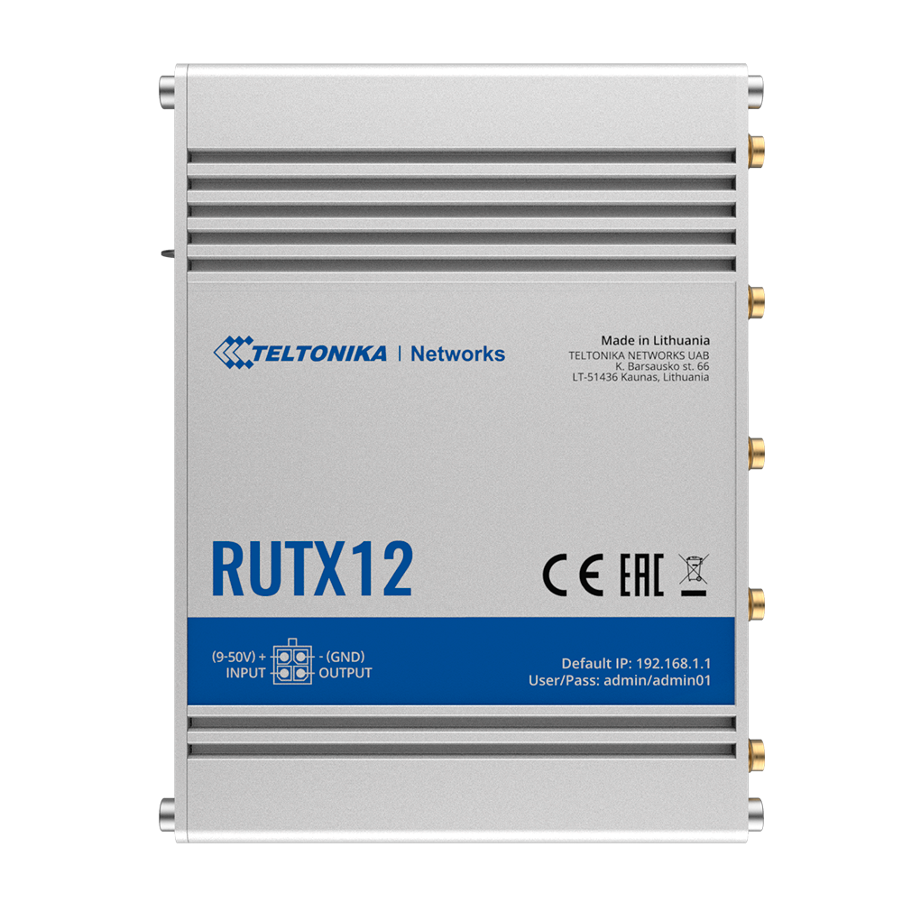 Teltonika Router 4G Industrial - Doble Módem 4G Cat 6 Dual SIM  - Wi-Fi 5 - Bluetooth LE 4.0 - Posicionamiento GNSS - 5 puertos Ethernet RJ45 Gigabit
