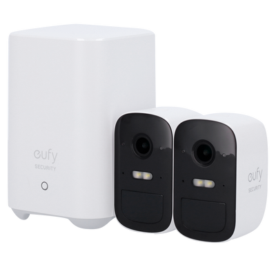 Kit 2 Cámaras + 1 HomeBase Eufy by Anker - 1080p / 6700 mAh / Sensor PIR + Humanos - HomeBase WiFi / LAN / RF con sirena - Almacenamiento integrado 16 GB   - Autonomía hasta 6 meses - Apta para exterior IP65