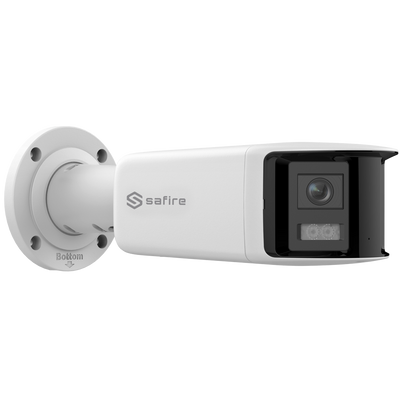 4 Megapixel Bullet Panoramic Camera - 2x 1/2.5" Progressive Scan CMOS Night Color - 2.8mm lens, 180º panoramic vision - H.265+ / H.265 compression - Truesense2: Improved false alarm filter - IP67 protection, PoE 802.3 af