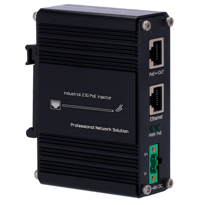 Iniettore Industriale Hi-PoE - Ingresso RJ45 10/100/1000/2,5 Base-T - Potenza totale 60 W - Distanza massima 100 m - PoE/PoE+/PoE++ IEEE802.3af/at/bt - Stabilizzato e protetto