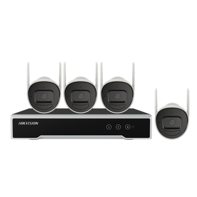 Kit TVCC WiFi Hikvision gamma VALUE - NVR 4 canali - 4 telecamere 2 Mpx preregistrate WiFi - 2.8 mm | IR 30 m | Per uso esterno IP66 - NVR 4 CH  fino a 4 MPx - Spazio per 1 HD (HD 1 TB incluso)