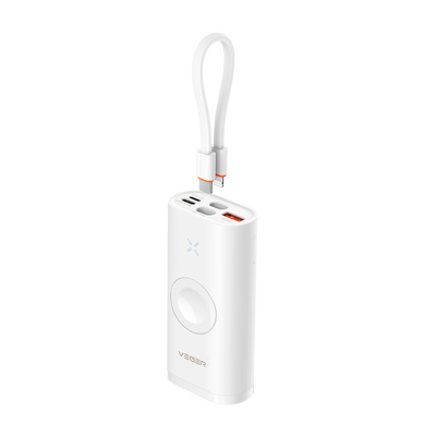 VEGER - Mini Power Bank con LEDs de carga - Capacidad 10000mAh - Carga rápida 25W - Entradas USB-C,Lightning / USB-A,C, Inalámbrica - Carga 3 dispositivos a la vez
