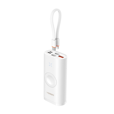 VEGER - Mini Power Bank con LEDs de carga - Capacidad 10000mAh - Carga rápida 25W - Entradas USB-C, Lightning / USB-A,C, Inalámbrica - Carga 3 dispositivos a la vez