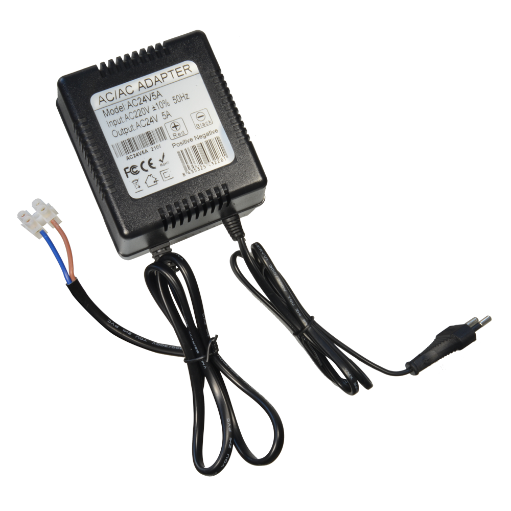 Trasformatore AC/AC - Ingresso AC 230 V - Uscita AC 24 V 5 A - Lunghezza dei cavi 1 m - 102 (Al) x 120 (La) x 80 (Lu) mm - 2800 g - Innowatt