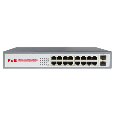 Switch PoE Gigabit - 16 porte PoE + 2 porte SFP - Velocità 10/100/1000 Mbps - Potenza 30 W per porta - Potenza massima totale 200 W - Norma IEEE802.3at (PoE) / af (PoE+)