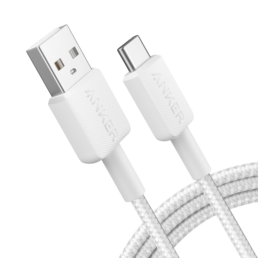 Anker - Cable USB2.0  - Carga rápida - USB-A a USB-C - Cubierta de nylon - Longitud 1.8m | Color blanco