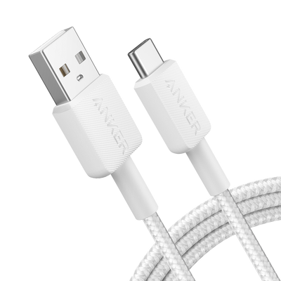 Anker - Cable USB2.0  - Carga rápida - USB-A a USB-C - Cubierta de nylon - Longitud 1.8m | Color blanco