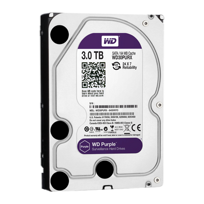 Hard Disk - 3 TB capacity - SATA 6 GB/s interface - Model WD30PURX - Special for video recorders - Alone or installed on DVR