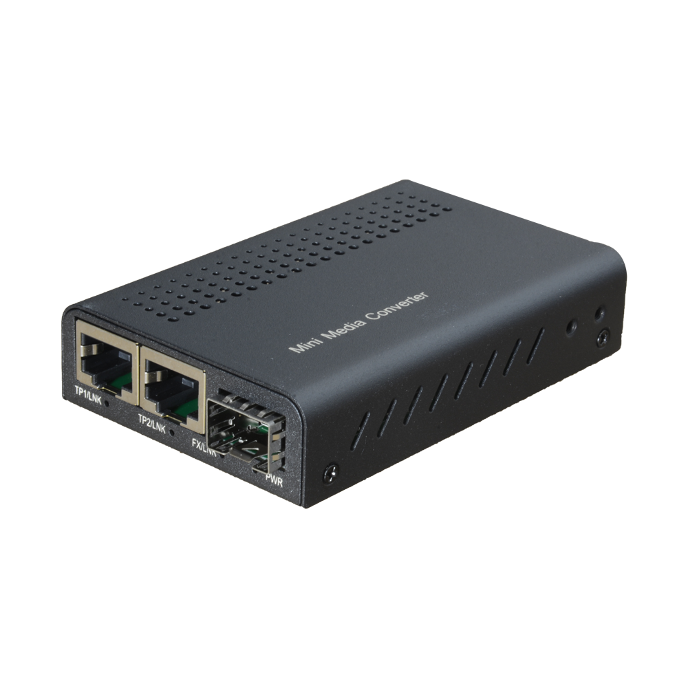 Convertitore multimediale - 2x Ethernet RJ45 - 1x SFP - Gigabit - 10/100/1000 Base-TX - Dimensione ridotta