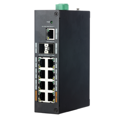 Switch Industrial X-Security - 8 PoE (RJ45) ports + 2 Gigabit (SFP) ports + 1 Gigabit Uplink port - Speed ​​10/100/1000 Mbps - Maximum consumption 120W [%VAR%] - Energy saving technology - Installation on rail DIN