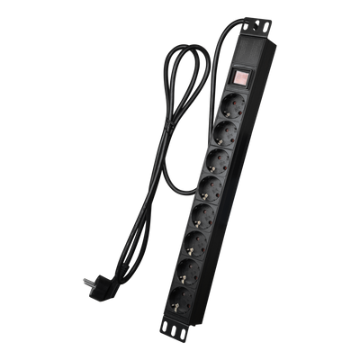 Power strip - 1U rack format - 8 outputs up to 250VAC / 16A max. - On/off switch - Black colour