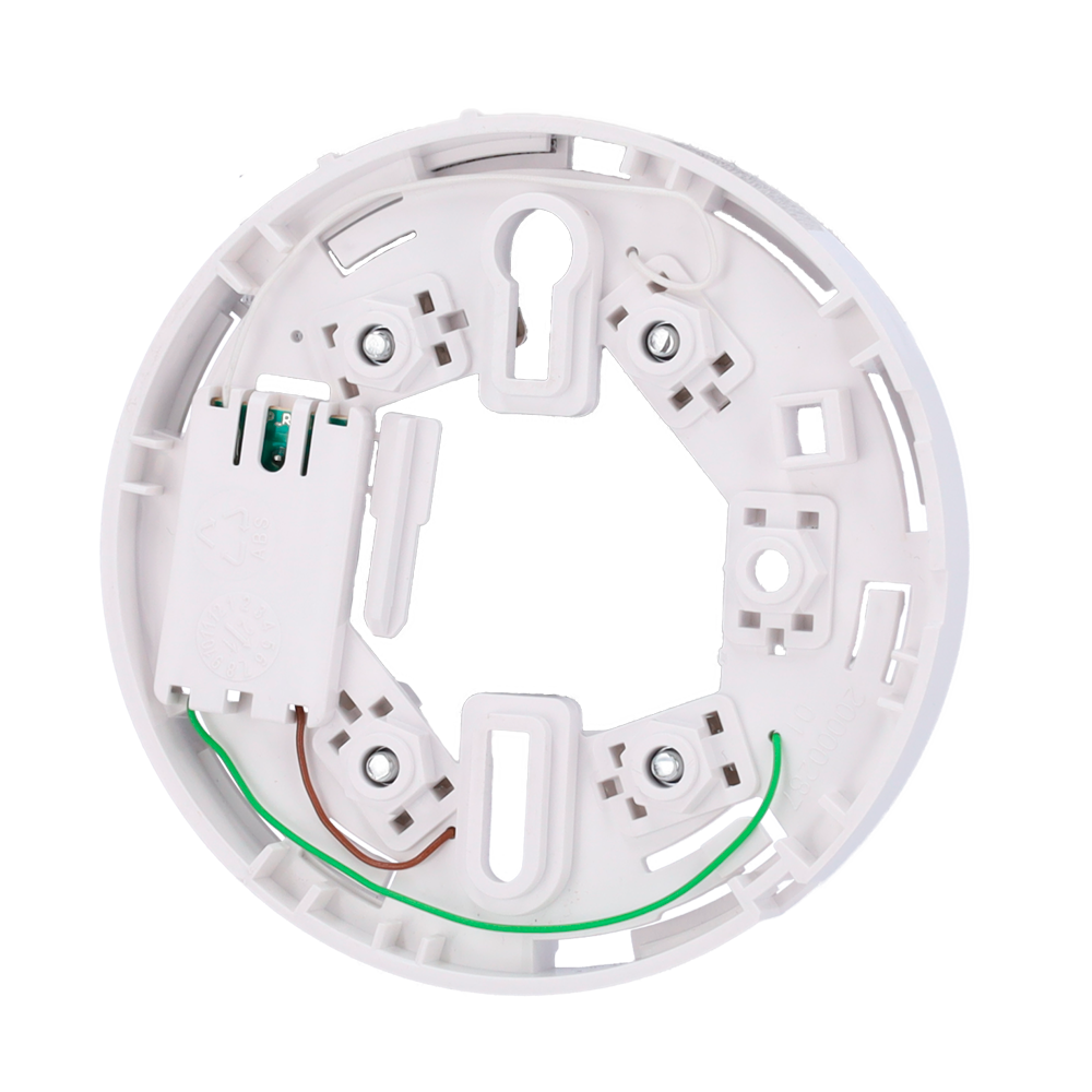 Low profile base with relay - Up to 12VDC 0.5A / NO/NC/C terminal - Compatible with V2 and high base detectors - Required for detector installation - Simple mounting - Ability to lock the detector to the base - Compatible with